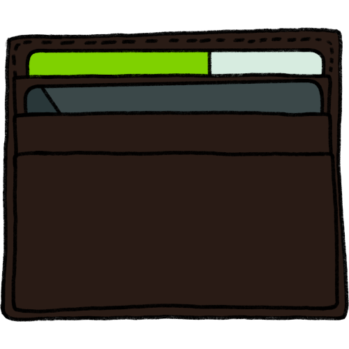  a drawing of thin a leather wallet with three card holders, the top two have cards in them while the third is empty.